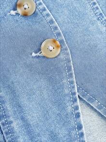 Firerie Kids Firerie Kids Nova Glow 少女春夏休闲街头风纯色V领无袖背心上衣搭配宽松直筒牛仔裤两件套，夏季海滩波西米亚风度假短裤，夏季音乐会、节日休闲派对穿搭，女孩夏季早午餐毕业典礼穿搭 - 淺色水洗藍 - 查看 4