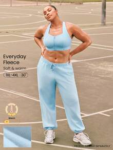 GLOWMODE 加大码 30 英寸日常舒适抓绒裤，柔软保暖，侧边口袋，可调节抽绳腰带，宽松版型，弹性裤脚，休闲运动裤 - 淺藍色 - 查看 1