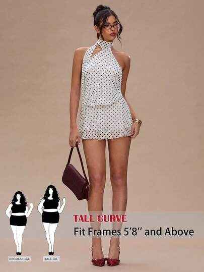 SHEIN Tall CURVE Vestido de verano con estampado de lunares y escote halter sin espalda para tallas grandes