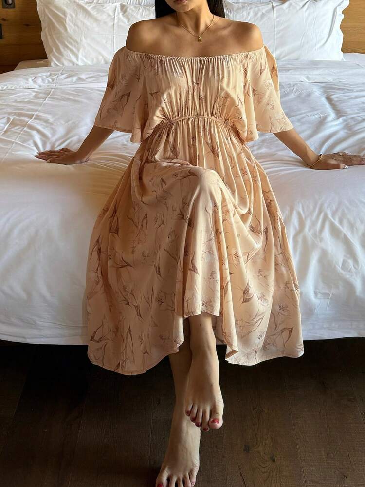 Floral Print Ruched Waist Women's Nightgown
