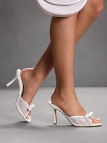 CUCCOO SZL 女士蝴蝶结装饰尖头时尚日常高跟凉鞋 - 白色 - 查看 9