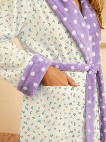 Aralina Women's Comfortable Polka Dot Print Loose Robe, Autumn/Winter - Purple - View 8