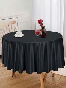 1件黑色圆形桌布，纯色光滑面料，适用于婚礼、生日派对、宴会、聚会、活动、年会、家居装饰、房间装饰、餐桌装饰、餐厅装饰，丝滑柔顺，可水洗，是节日庆典的理想之选。 - 黑色 - 查看 4