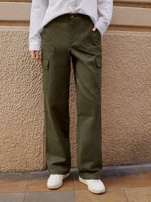 Maija 女士纯色休闲日常裤，简约风格，节日装扮 - 軍綠色 - 查看 2