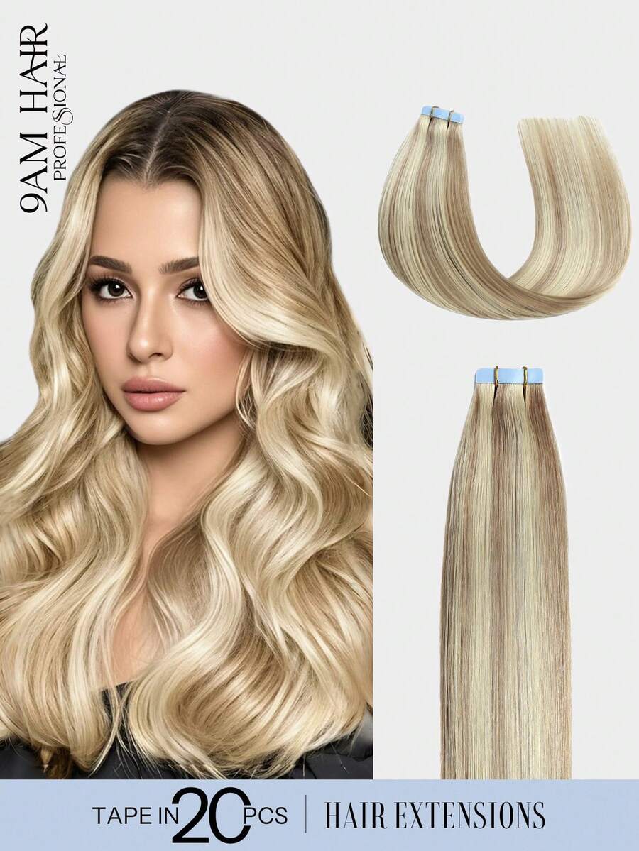20Pcs 50Gram Tape In Hair Extensions Human Hair 18inch Remy Hair Extensions Panio Color 18/613 Fashion Tape In Extensions, Tape In Human Hair Extensions Add Length For Wedding Halloween Costumes - S18/613 - View 1