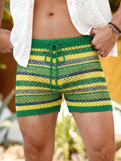 Manfinity Swimmode Pantalones cortos de punto con contraste de color y calado para hombre, ideales para vacaciones