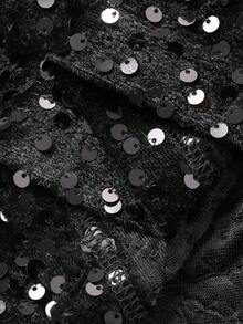 DAZY Women's Solid Color Round Neck Lantern Sleeve Sequin Ruffle Hem Elegant Dress - Black - View 8