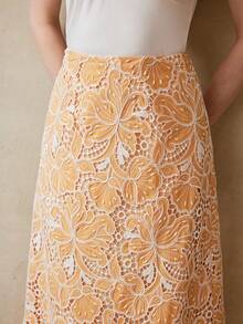 MOTF PREMIUM 女士优雅刺绣半身裙，适合约会、春夏穿着 - 黃色 - 查看 1