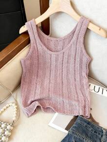Selianne Elegant Sleeveless Knitted Vest Top For Women, Unique Design, Spring/Summer - Pink - View 1