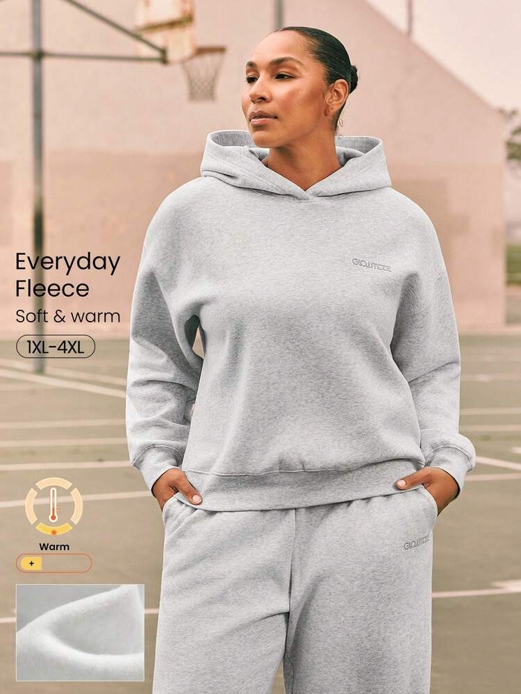 Große Größen Fleece Kuschelig Kern Weich Warm Locker Sitzende Samtige Textur Muster Kordelzug Kapuzenpullover Alltäglicher Lässig Trage