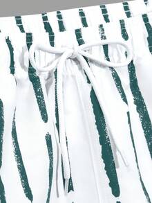 Solantero Men's Striped Olive Green Beach Shorts With Pockets Breathable Elastic Anti-Wrinkle Triangle Lining Summer Swim Trunks - Olive Green - View 5