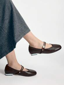 Mnmlis Bailarinas de mujer con decoración, versátiles y cómodas, tipo Mary Jane, para primavera/otoño - Café integral - Ver 7