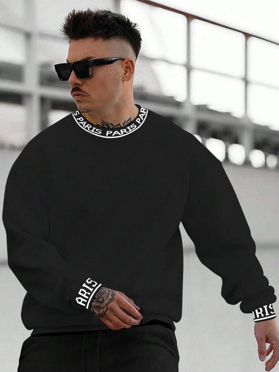 Manfinity Homme 男士撞色印花圆领长袖卫衣 男士圆领卫衣 男士图案卫衣 4XL 圆领卫衣 黑色卫衣 复古风格,适合日常休闲、周末旅行、户外活动、探险旅行、轻松的工作环境或半正式场合,也是送给男友/丈夫、周年纪念日或圣诞节的理想礼物。男士圆领卫衣 黑色图案卫衣 男士卫衣 男士黑色卫衣 - 黑色 - 查看 1