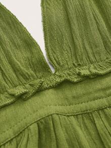 Aveloria Rosie Dobby Mesh Self-Tie Ruffled Halter Dress Vacation Outfits Woman  - Olive Green - View 4