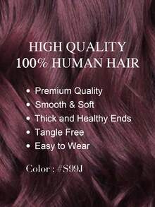 50g 20 件装 100% 真人发片接发，沙龙品质，99J 勃艮第红色，丝滑无缝隐形胶带直发接发，持久秀发，发尾浓密，万圣节服装 - S99J - 查看 3