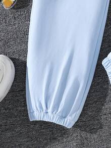 Sparklyn Tween Girl 3 Pieces Set: Butterfly Print Camisole + Round Neck Short Sleeve T-Shirt + Elastic Waist Pants Girls Co Ord Sets 3pcs Sets Teen Girls Sets - Blue - View 3