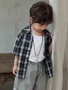 DAZY Young Boy Casual Loose Fit Graphic Print Drop Shoulder Shirt, Suitable For Daily Wear And Commuting, Summer Spring - Black - View 4