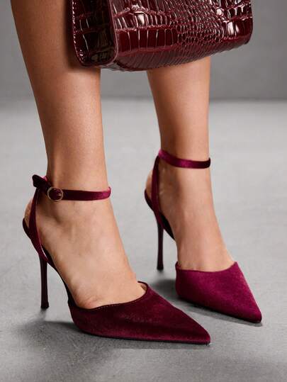 CUCCOO SZL Sapatos de salto alto agulha com bico fino e tira no tornozelo para mulheres, ideais para o dia a dia, encontros, festas, casamentos e outras ocasiões.