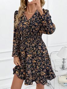 SHEIN Clasi Women's Vintage Floral Print Waist Cinched Dress Spring/Summer Spring Summer Hides Belly Floral Dresses For Women Elegant Floral Dress For Women Valentine Day Dress - Multicolor - View 4
