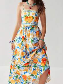 Soleia Beach Outfit For Women  Summer Outfits Vacation Outfits Women  Floral Dress For Women Beach Outfits For Women Vacation Dress  Women's Fruit Print Sleeveless Midi Dress, Vacation Style - Multicolor - View 5