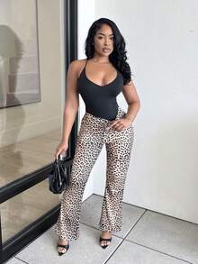 Alexandranx Spring And Autumn High Waisted Leopard Print Flare Pants Party Date Pants - Multicolor - View 6
