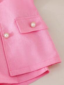 3件套女童（小号）粉色珍珠纽扣无袖针织开衫、吊带背心和短裤套装，儿童夏季时尚通勤优雅套装 - 粉色 - 查看 4