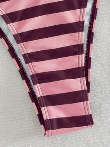 Swim Mod 2pcs/Set Green Floral Print Sexy Backless Halter Tie Swimwear Set For Women, Summer - Pink - View 5