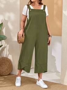 EMERY ROSE Plus Size Women'S Black Overalls With Adjustable Straps, Button Closure And Pockets On Split Legs For Spring Summer Outfits Summer Clothes  Spring  Spring Outfit Women Spring Clothes Country Style For Women Green Jumpsuit Women Summer Jumpsuits For Women - Army Green - View 4