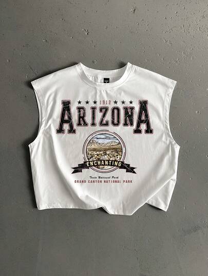 StoneGrade Retro American College Style Typography Graphic Print Men's Standard Size Cropped Loose Fit Tank Top, Essential For Dates And Gatherings, Suitable As Gift For Boyfriend