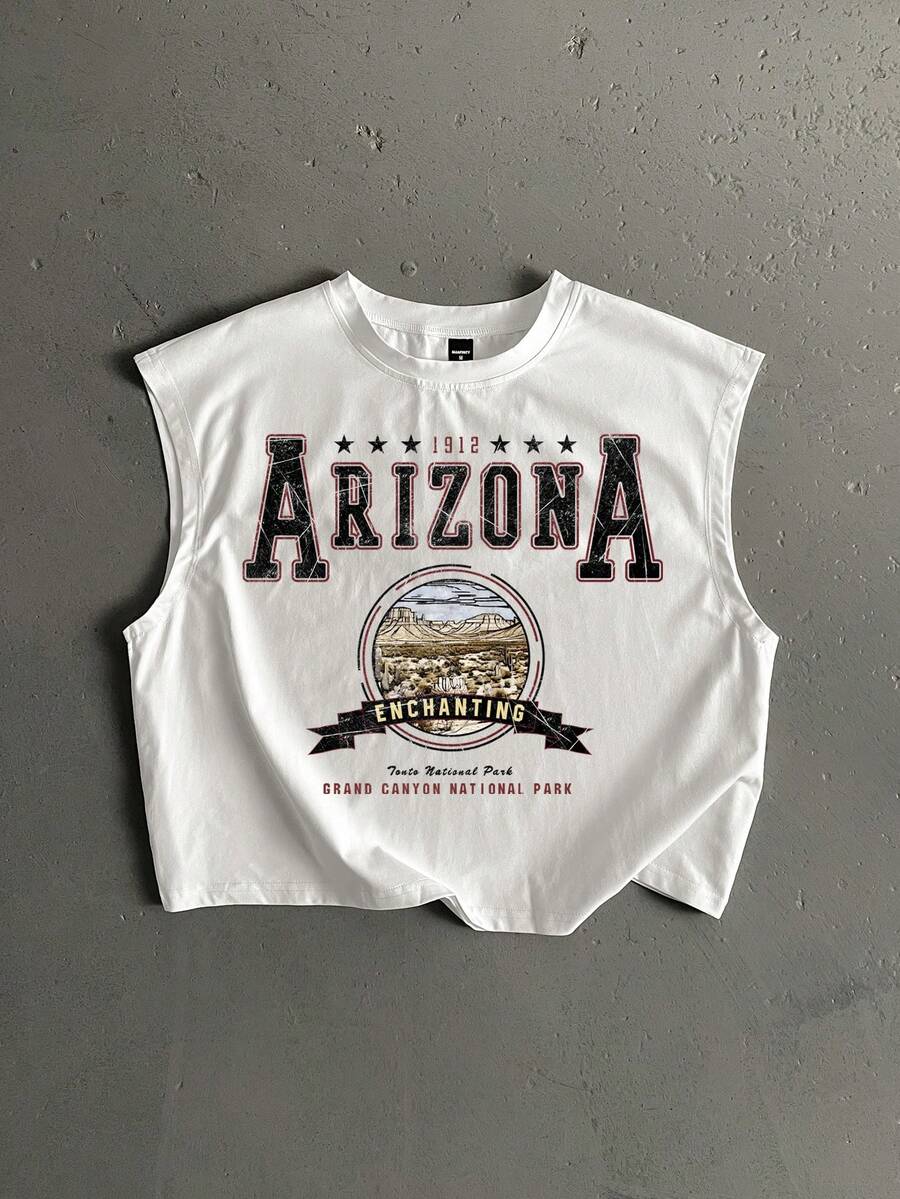 StoneGrade Retro American College Style Typography Graphic Print Men's Standard Size Cropped Loose Fit Tank Top, Essential For Dates And Gatherings, Suitable As Gift For Boyfriend - White - View 1