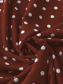 SHEIN LUNE Plus Size Sleeveless Polka Dot Pocket Dress - Brown - View 3