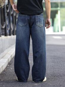 Manfinity LEGND Men's Washed Oblique Placket Loose Straight Leg Jeans - Blue - View 2