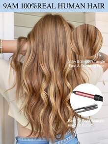 20pcs Straight Tape In 100% Human Hair Extension For Salon Silky Seamless Invisible Balayage Chocolate Brown To Highlight Caramel Blonde For Thin Hair Woman Top Quality Highlight Color Hair Extensions Longlasting Hair Flower Hair Clip - S6/613 - View 12