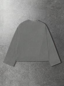 ROMWE MEN Men's Letter Print Round Neck Casual Loose Long Sleeve T-Shirt - Grey - View 2