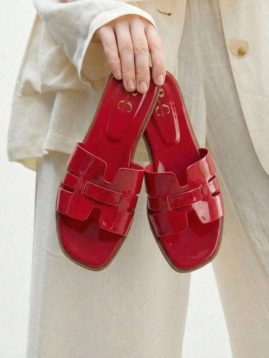 SANDALIA DE CHAROL TIPO "H" PARA DAMA MOD 11-01 - Rojo - Ver 1