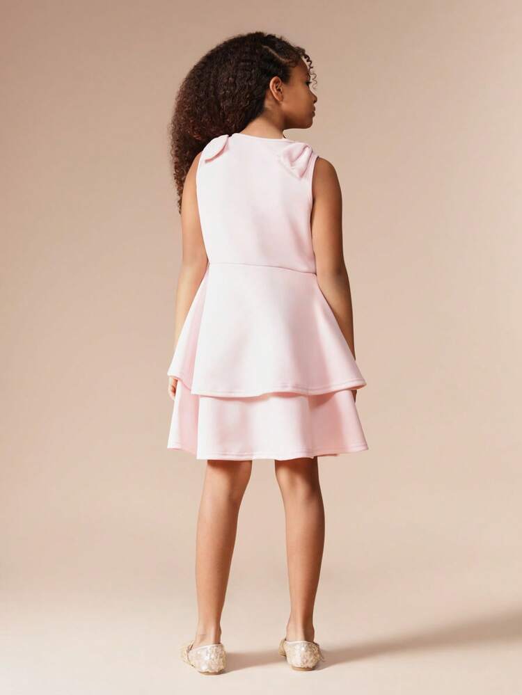 Sleeveless Tiered Dress With Bow Detail