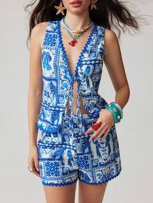 Soleia Women's Vacation Casual Printed Tank Top & Shorts 2 Pieces Set,Carnival - Multicolor - View 1
