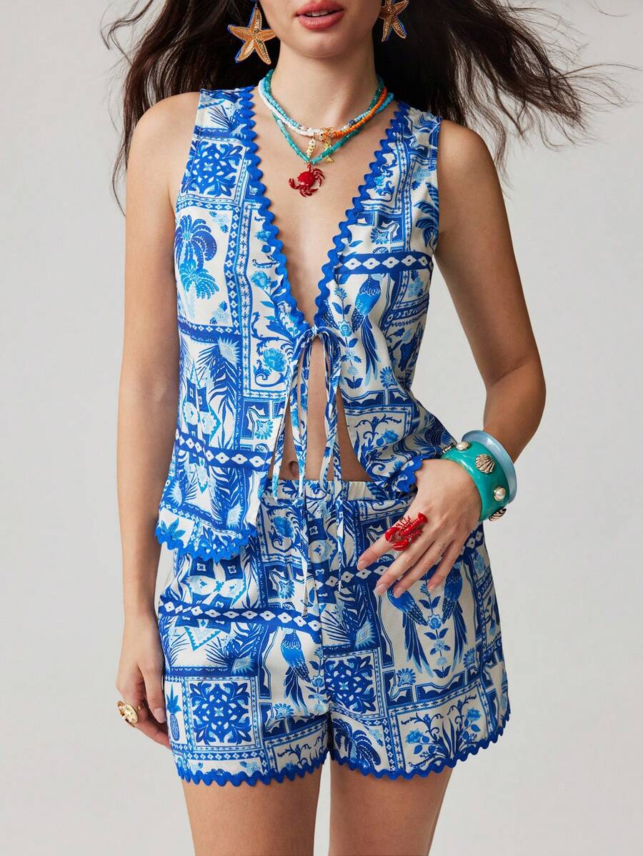 Soleia Women's Vacation Casual Printed Tank Top & Shorts 2 Pieces Set,Carnival - Multicolor - View 1