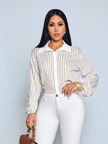 SOLERSUN Women's Seasonal Collection Elegant Striped Print Long Sleeve Sun-Protective Blouse - Apricot - View 3