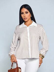 SOLERSUN Women's Seasonal Collection Elegant Striped Print Long Sleeve Sun-Protective Blouse - Apricot - View 5