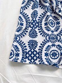 Soleia Combinaison courte à imprimé floral coloré pour femmes, convient pour la plage, les festivals de musique, le style hippie, les fêtes, les rendez-vous, le thé de l'après-midi - Bleu et Blanc - Voir 3