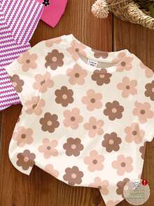 Bộ 3 áo thun ngắn tay cổ tròn tối giản họa tiết hoa dễ thương, màu trắng kem, sọc hồng, hồng cánh sen, dễ phối đồ, phù hợp mặc hàng ngày, ở nhà, đi nghỉ mát, dễ phối đồ, thoải mái, có thể mặc nhiều lớp cho bé gái, phong cách thời trang, trang phục thường ngày, quần áo trẻ em họa tiết hoa, sang trọng mùa thu, thời trang mùa đông, phong cách mới, thoải mái. - Nhiều màu - Xem 3