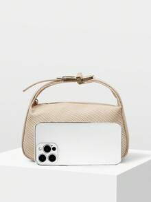 MOTF PREMIUM BOLSO DE MANO DE MUJER DE MATERIAL TEJIDO Y ESTAMPADO EXQUISITO CON PEQUEÑOS DETALLES DE DECORACIÓN DE HERRAJES, AÑO NUEVO - Albaricoque - Ver 4