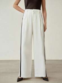 MOTF PREMIUM QUẦN NỮ MÀU TRƠN PHỐI HỢP SỌC TƯƠNG PHẢN THANH LỊCH, ĐA NĂNG DÀNH CHO VIỆC ĐI LẠI - trắng - Xem 5