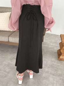 DAZY Rok Midi Minimalis Warna Polos untuk Wanita, Cocok untuk Pakaian Sehari-hari - Grey - View 3