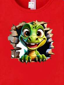 2件套幼儿男童休闲恐龙图案印花短袖T恤和短裤套装，舒适日常穿着，春夏款 - 彩色 - 查看 5