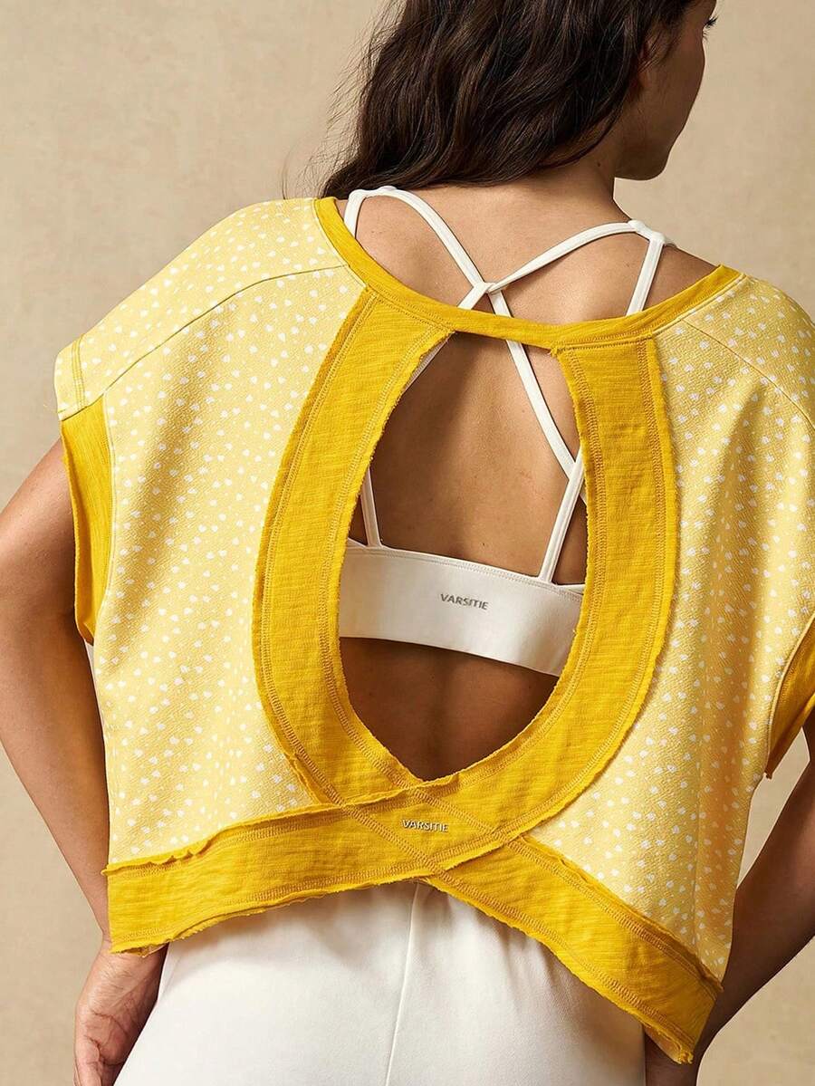 VARSIVA 女士爱心印花圆领蝙蝠袖露背运动T恤 - 彩色 - 查看 1