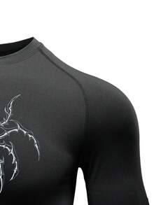 GymBeat Men's Minimalist Print Long Sleeve High Neck Sports T-Shirt - Black - View 5