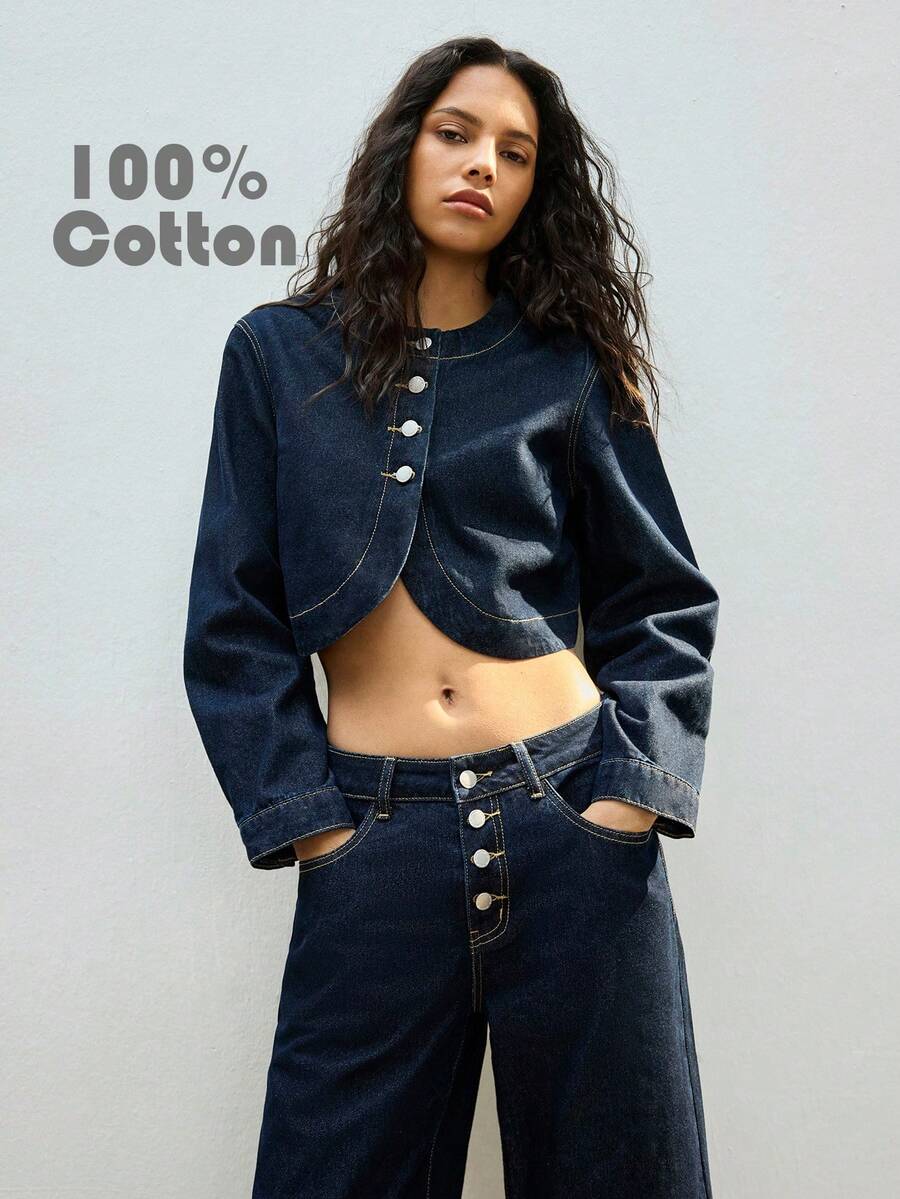 Maija Áo cánh denim dài tay thường ngày màu trơn dành cho nữ - Rửa tối - Xem 1