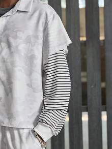 NEON BLANC Áo sơ mi dài tay nam kẻ sọc và họa tiết rằn ri, cài cúc phía trước, kiểu dáng thường ngày. - trắng - Xem 7